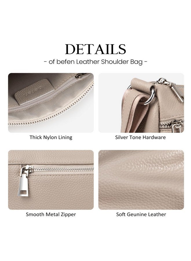 befen Genuine Leather Medium Crossbody Purses for Women, Women's Medium Shoulder Bags Handbags with Multi Zipper Pockets Beige Grey - Image 4