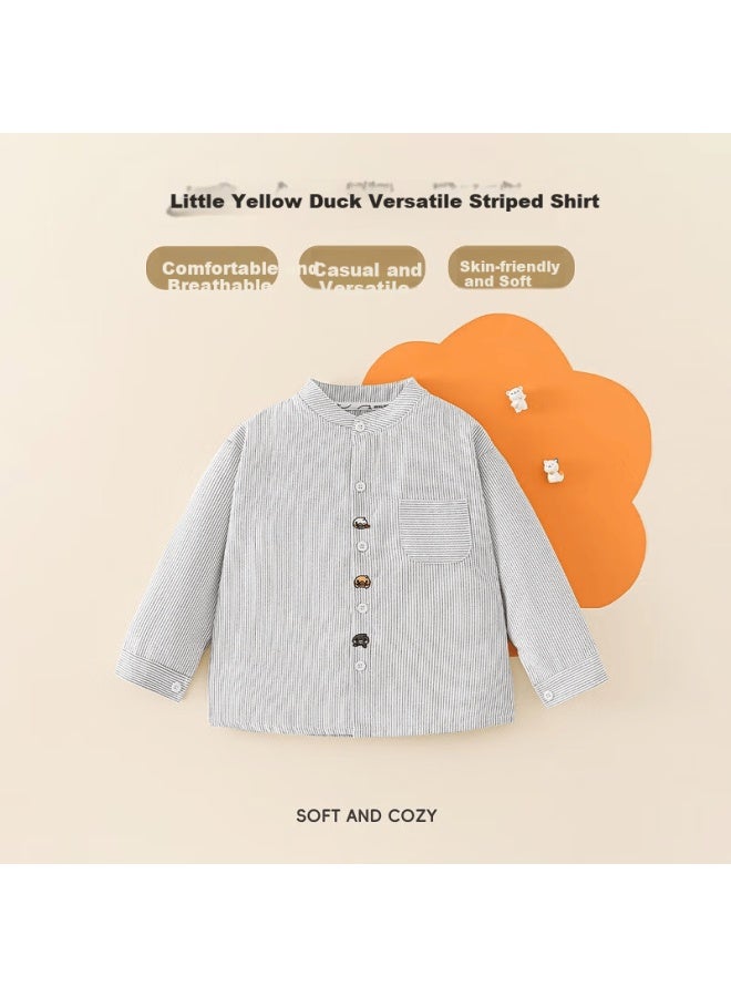 Walnut Duck Little Yellow Duck Spring Long Sleeve Shirt Boys Striped Shirt Baby Kids Clothing Top Black And White Stripes 120 - Image 3