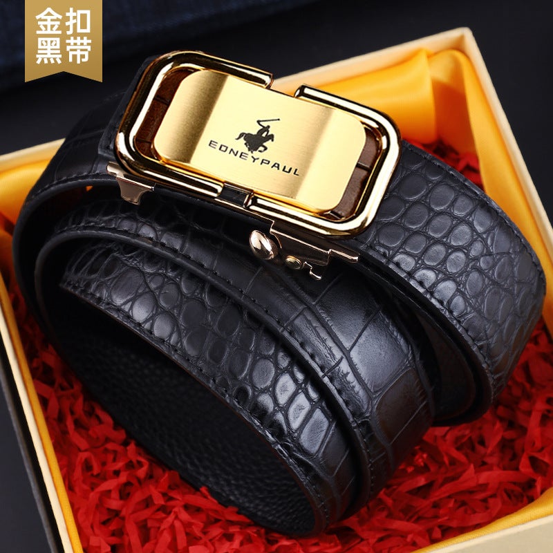 Men'S Belt Genuine Leather Crocodile Pattern Inner Wear Automatic Buckle Fashionable All-Match Belt Middle-Aged And Young Casual Business Trendy Belt - Image 1