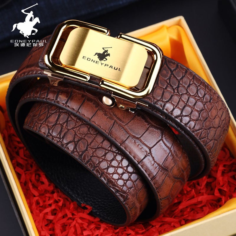 Men'S Belt Genuine Leather Crocodile Pattern Inner Wear Automatic Buckle Fashionable All-Match Belt Middle-Aged And Young Casual Business Trendy Belt - Image 3