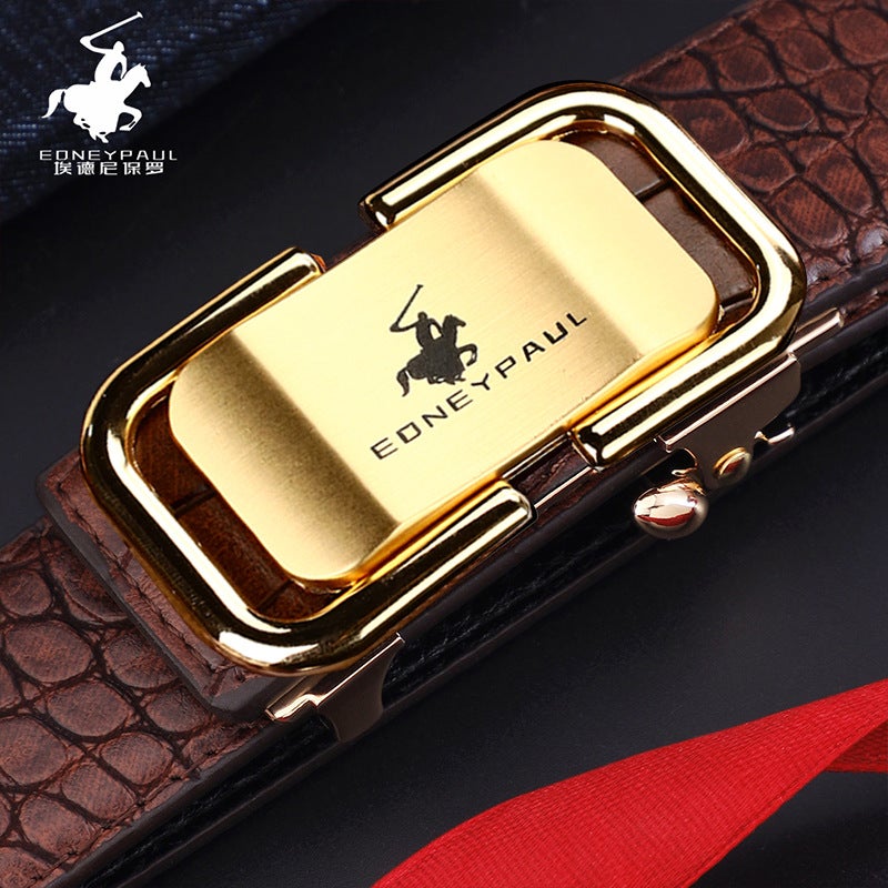 Men'S Belt Genuine Leather Crocodile Pattern Inner Wear Automatic Buckle Fashionable All-Match Belt Middle-Aged And Young Casual Business Trendy Belt - Image 2