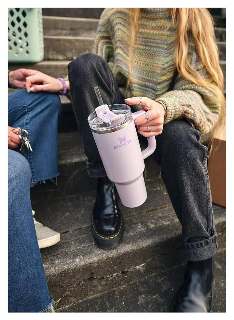Stanley - Stanley Quencher with Straw Cover H2.0 Flow State 40oz Orchid Stainless Steel Vacuum Insulated Tumbler with Lid, Straw and 1 Straw Stoppers for Water and Iced Tea, Cold Retention - Image 1