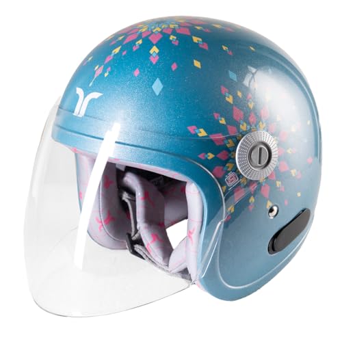 TVARRA Dreamcatcher Women’s Open Face Helmet with Printed Design, ISI Certified, Lightweight Material, Crafted for Women, Extreme Comfort fit with Clear Visor(Ocean Blue,S) - Image 1