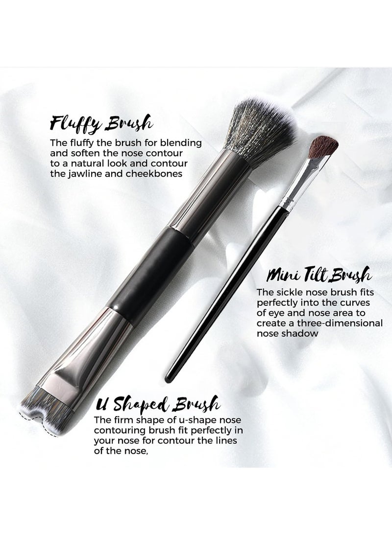 Generic 2PCS Nose Contour Brushes, 2-In-1 U-Shaped Brush and Fluffy Brush, Angled Tilt Brush, Nose Brushes Set for Nose Sculpting and Defining  - Image 3