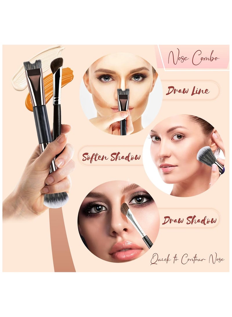 Generic 2PCS Nose Contour Brushes, 2-In-1 U-Shaped Brush and Fluffy Brush, Angled Tilt Brush, Nose Brushes Set for Nose Sculpting and Defining  - Image 4