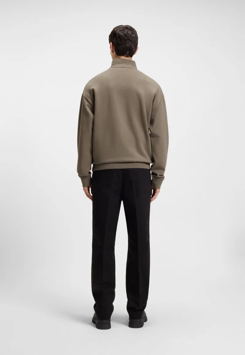 HUGO Zip-neck sweatshirt in cotton terry with logo print