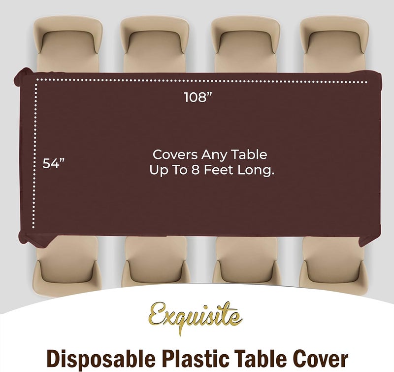 Exquisite 12-Pack Premium Plastic Tablecloth 54in. x 108in. Rectangle Table Cover - Brown - Image 4
