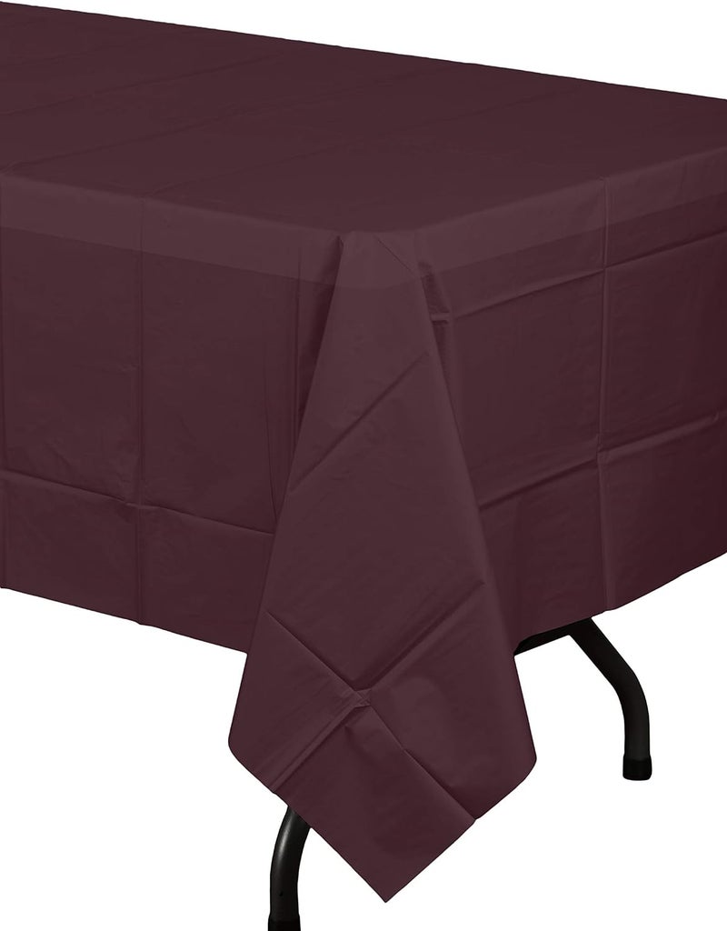 Exquisite 12-Pack Premium Plastic Tablecloth 54in. x 108in. Rectangle Table Cover - Brown - Image 3