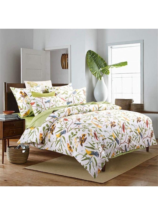 Brandream Brandream (3pc-Queen, Green) - Vintage Botanical Wild Flower Print Duvet Quilt Cover, Cotton Percale Bedding Set Colourful Floral Branches Drawing of Summer Blossoms  - Image 3