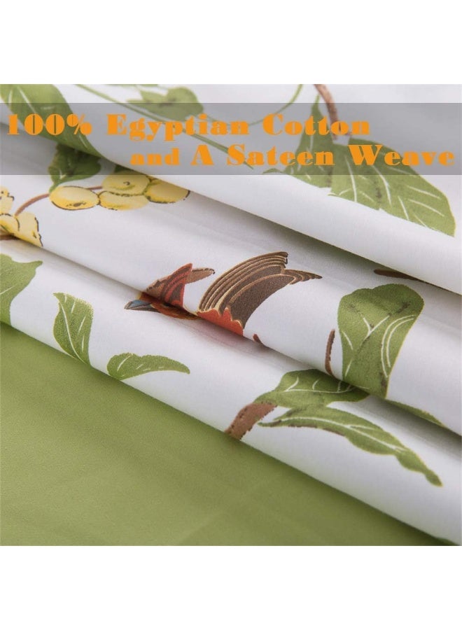 Brandream Brandream (3pc-Queen, Green) - Vintage Botanical Wild Flower Print Duvet Quilt Cover, Cotton Percale Bedding Set Colourful Floral Branches Drawing of Summer Blossoms  - Image 5