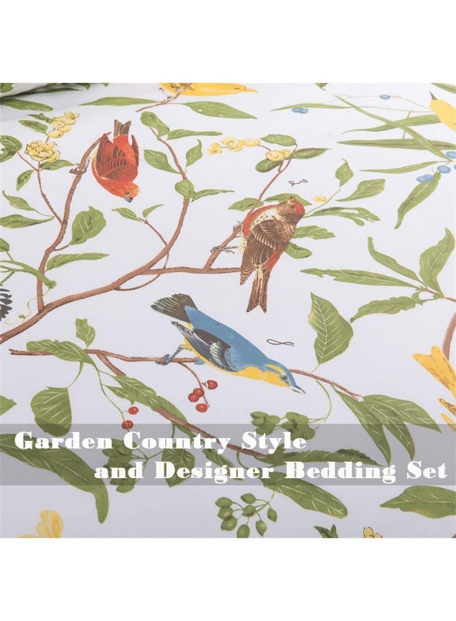 Brandream Brandream (3pc-Queen, Green) - Vintage Botanical Wild Flower Print Duvet Quilt Cover, Cotton Percale Bedding Set Colourful Floral Branches Drawing of Summer Blossoms  - Image 4