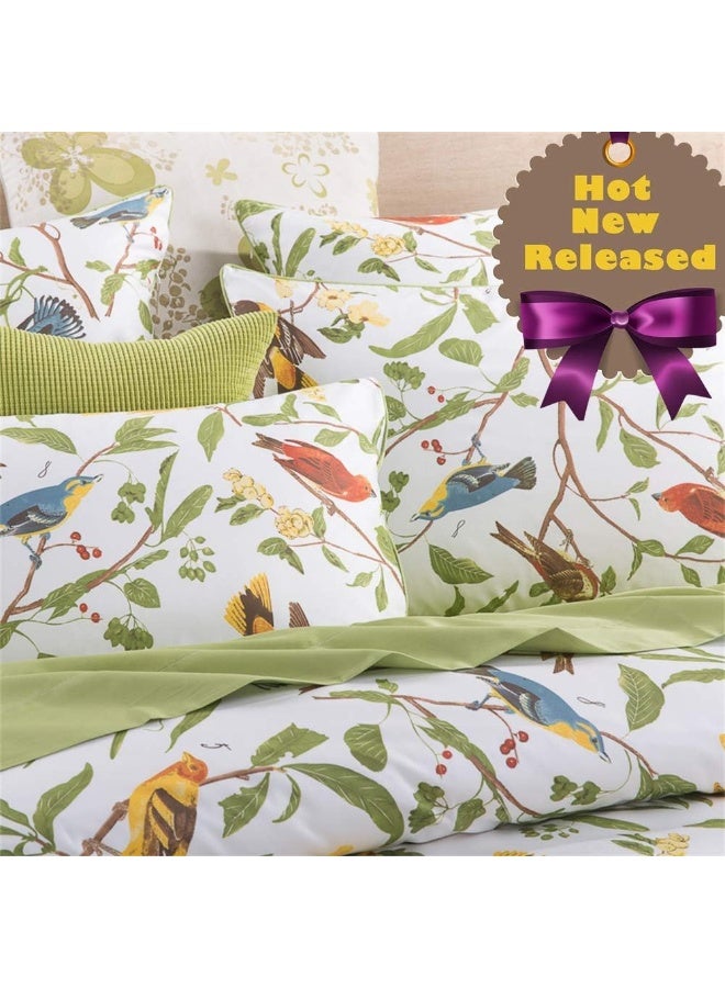 Brandream Brandream (3pc-Queen, Green) - Vintage Botanical Wild Flower Print Duvet Quilt Cover, Cotton Percale Bedding Set Colourful Floral Branches Drawing of Summer Blossoms  - Image 2
