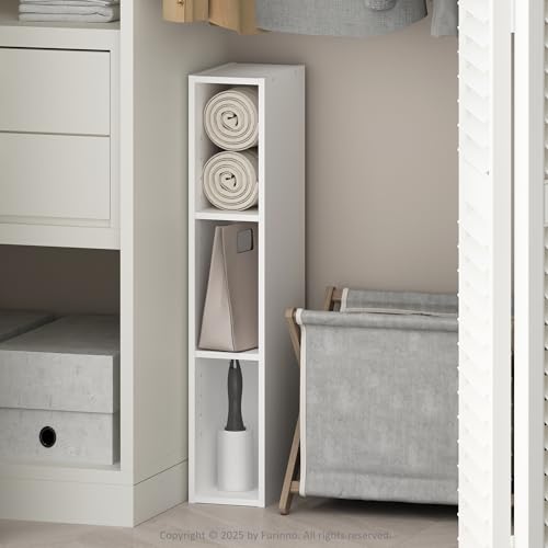 Furinno Reed 3Tier Closet Organizers and Storage Closet Organizer Open Shelf Closet Storage for Wardrobe Bedroom Living Room 6Inch Width White - Image 1