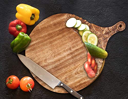Winlay VERSAINSECT nd carved round Chopping & Serving Tray for kitchen, dining table and outdoor SIZE 17x12.5x0.95 inch - Image 3