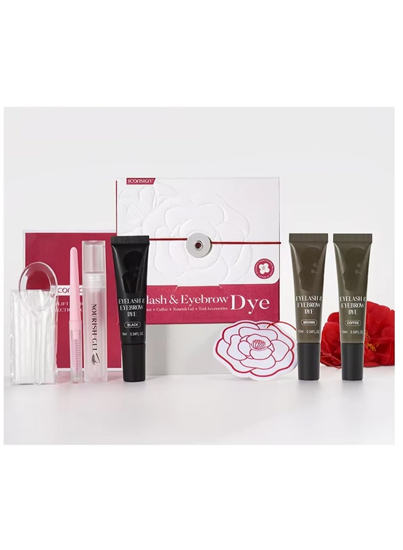 إيكونساين مجموعة صبغ الرموش والحواجب من آيكون ساين - 3 درجات ألوان جاهزة (أسود، بني، بني فاتح) - تركيبة لطيفة تدوم طويلًا مع جل مغذي - مجموعة صبغ الرموش والحواجب احترافية وسهلة الاستخدام - Image 1