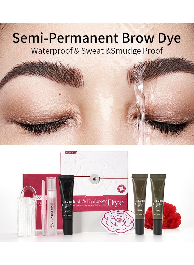 إيكونساين مجموعة صبغ الرموش والحواجب من آيكون ساين - 3 درجات ألوان جاهزة (أسود، بني، بني فاتح) - تركيبة لطيفة تدوم طويلًا مع جل مغذي - مجموعة صبغ الرموش والحواجب احترافية وسهلة الاستخدام - Image 4