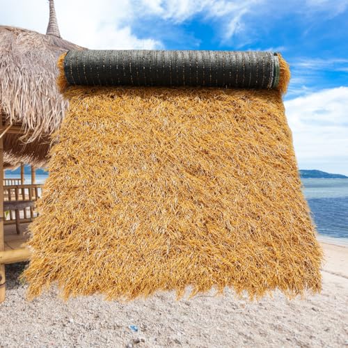 XLX TURF Large Artificial Thatch Grass Roll Fireproof Fake Hay Straw Mat Decor Patio Garden Party Tropical Mexican Palapa Thatch Roofing Duck Blind Grass