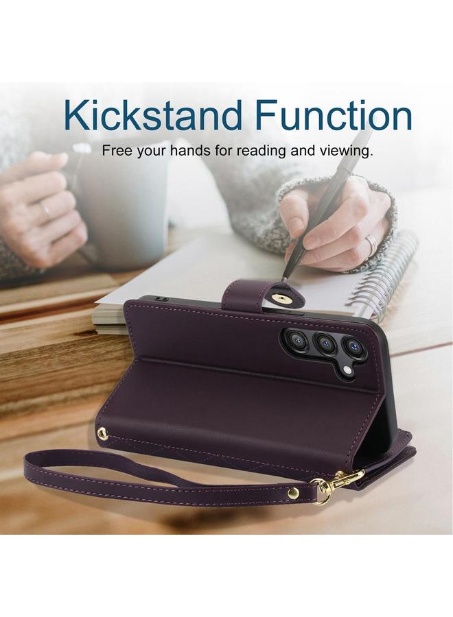 S-TOP Case For Samsung Galaxy S24 FE 5G YM016 Rhombic Zipper Card Wallet Leather Phone Case with Lanyard - Image 4