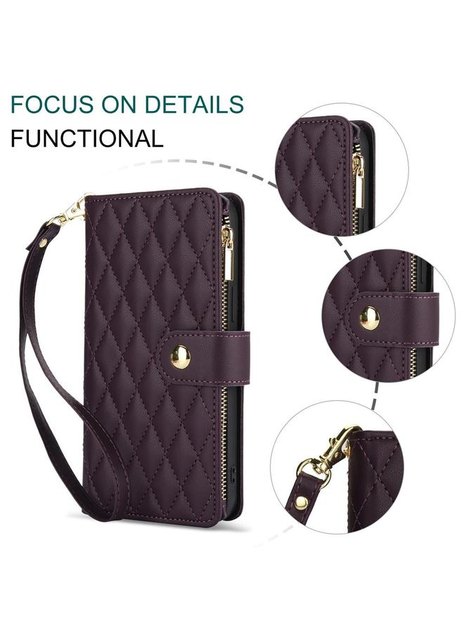 S-TOP Case For Samsung Galaxy S24 FE 5G YM016 Rhombic Zipper Card Wallet Leather Phone Case with Lanyard - Image 5
