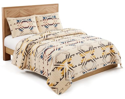 Pendleton White Sands Queen Quilt Bedding Set with 2 Pillow Shams, Luxury Cotton Quilt, Lightweight Quilted Bedspread or Coverlet, Western Bedding, Machine Washable, Full/Queen, Beige Diamond Print - Image 1