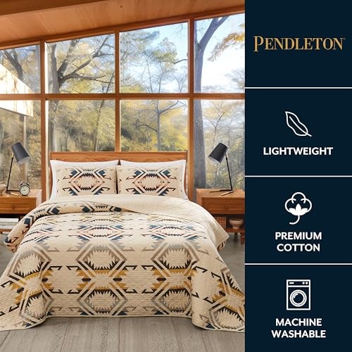 Pendleton White Sands Queen Quilt Bedding Set with 2 Pillow Shams, Luxury Cotton Quilt, Lightweight Quilted Bedspread or Coverlet, Western Bedding, Machine Washable, Full/Queen, Beige Diamond Print - Image 3