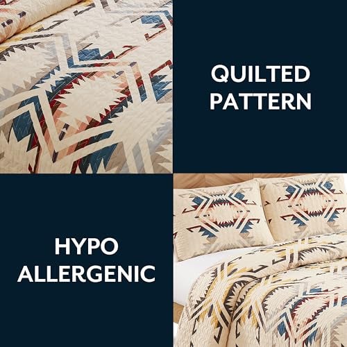 Pendleton White Sands Queen Quilt Bedding Set with 2 Pillow Shams, Luxury Cotton Quilt, Lightweight Quilted Bedspread or Coverlet, Western Bedding, Machine Washable, Full/Queen, Beige Diamond Print - Image 5
