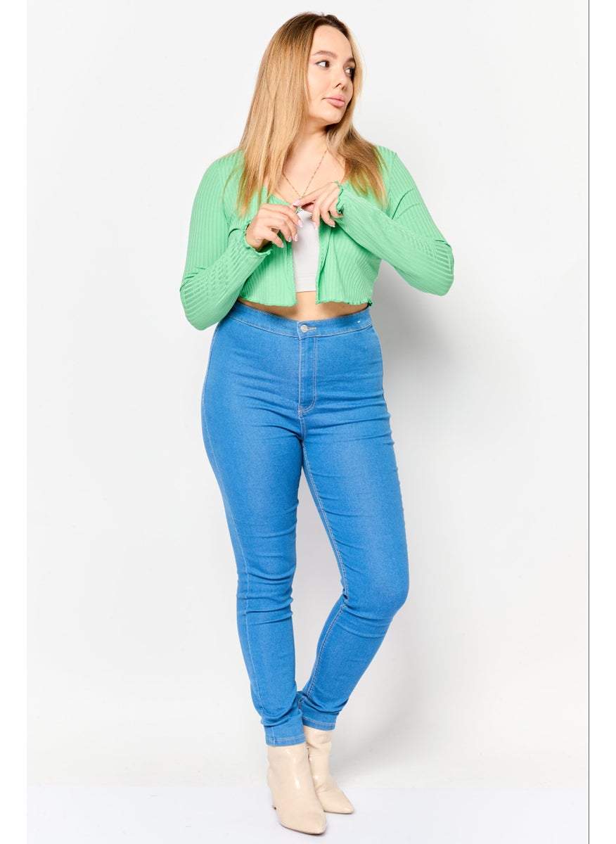 NEW LOOK Women Scoop Neck Ribbed Cardigan, Green  - Image 2