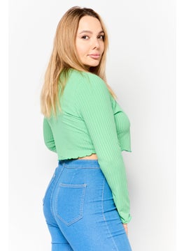 NEW LOOK Women Scoop Neck Ribbed Cardigan, Green  - Image 3