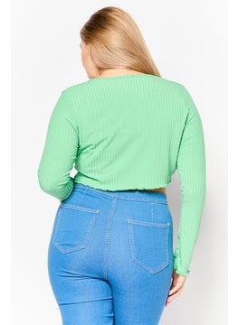 NEW LOOK Women Scoop Neck Ribbed Cardigan, Green  - Image 4