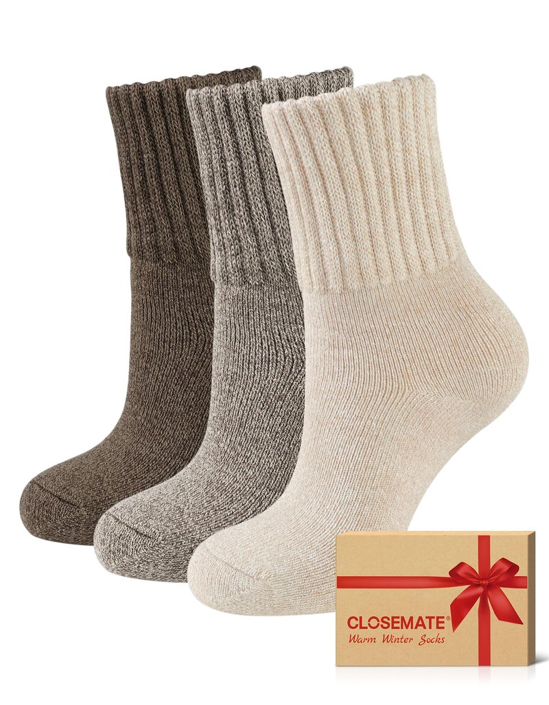 CLOSEMATE Womens Thick Full Cushioned Thermal Warm Boot Socks for Winter 3 Pairs(Coffee Assorted LH-002) - Image 1