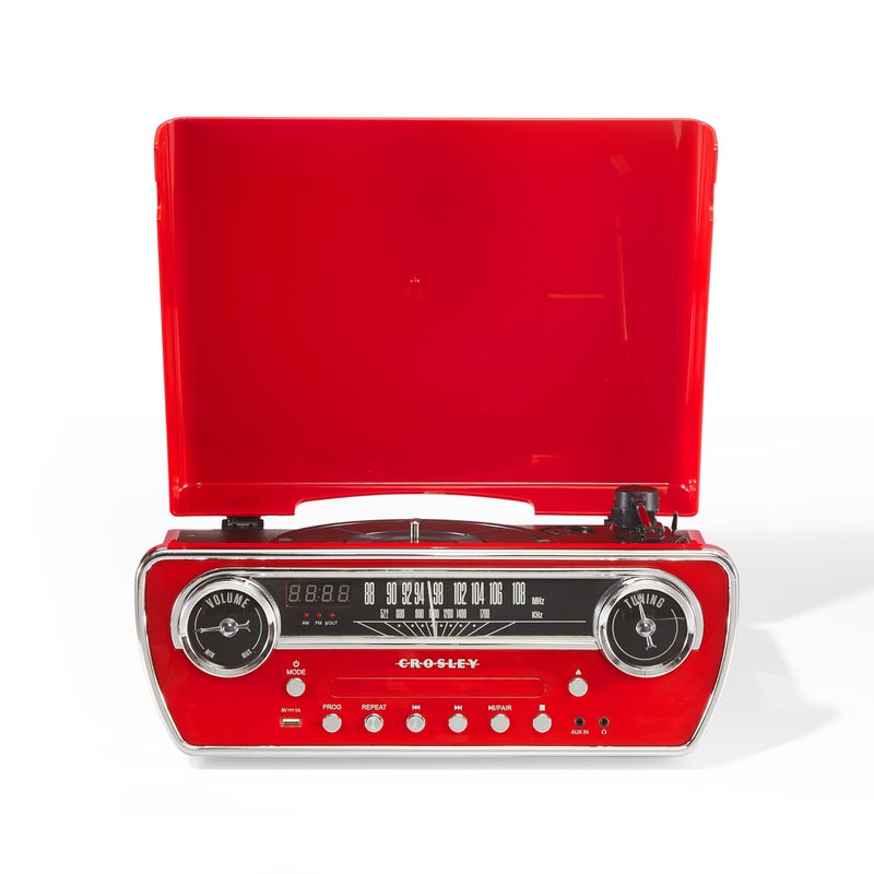 Crosley Powel 7-in-1 Record Player with Speakers & CD Player, Red - Image 1