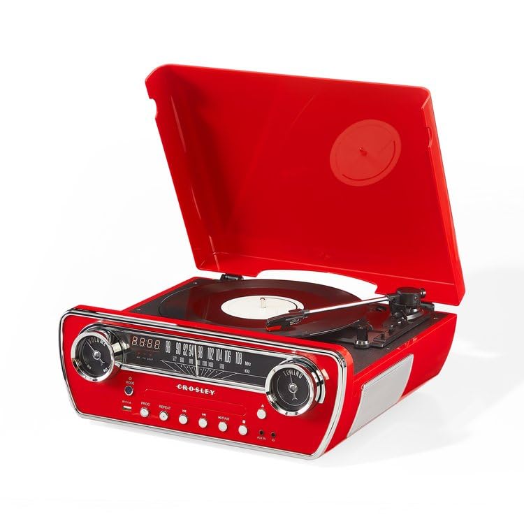 Crosley Powel 7-in-1 Record Player with Speakers & CD Player, Red - Image 2