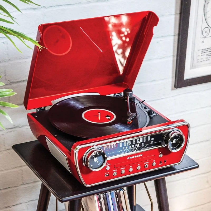 Crosley Powel 7-in-1 Record Player with Speakers & CD Player, Red - Image 5