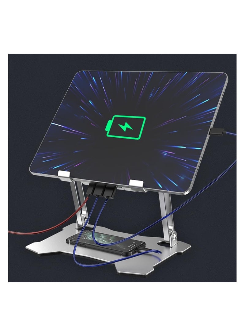 Anmi - Foldable Tablet Stand,Multi Angle Adjustable Tablet Cooler,  With 1 TYPE-C Input Interface And 2 USB Output Interfaces Tablet Desktop Stand (Silver) - Image 1