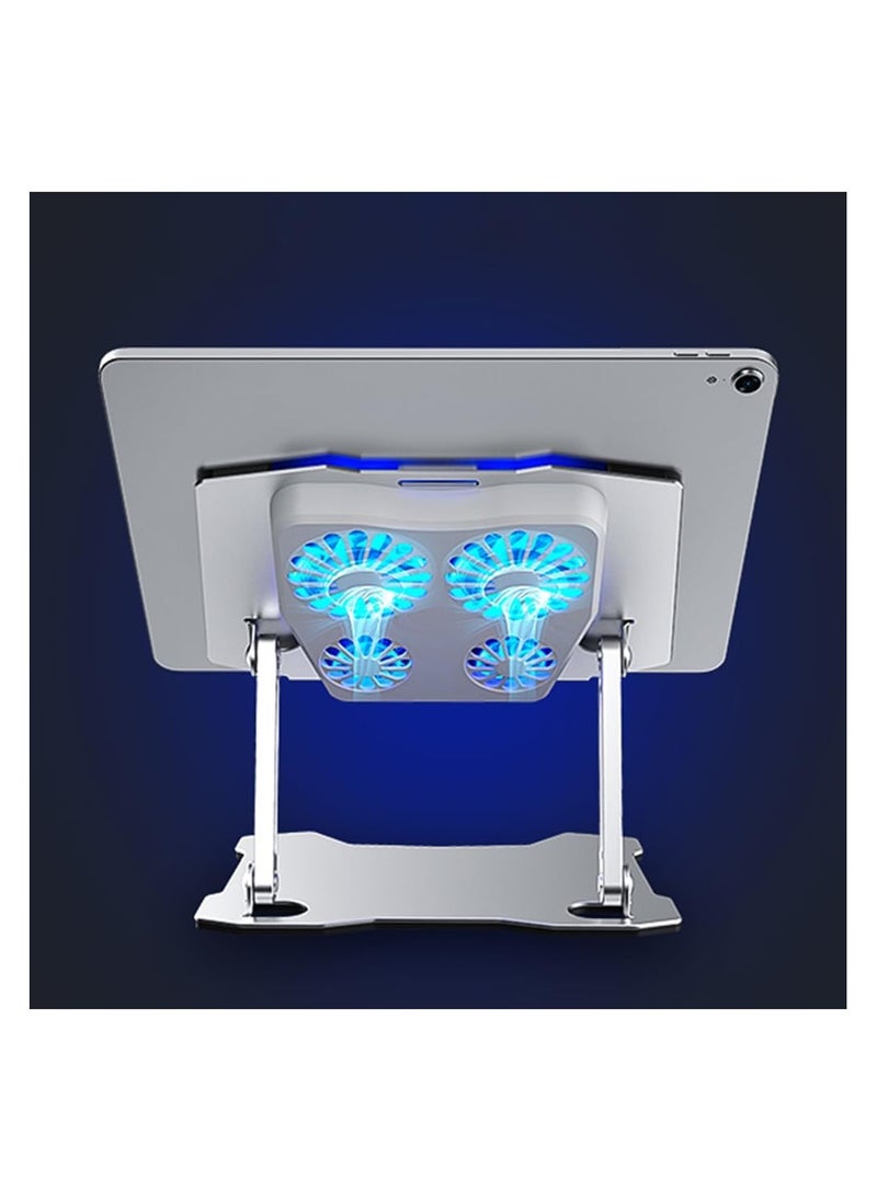 Anmi - Foldable Tablet Stand,Multi Angle Adjustable Tablet Cooler,  With 1 TYPE-C Input Interface And 2 USB Output Interfaces Tablet Desktop Stand (Silver) - Image 1