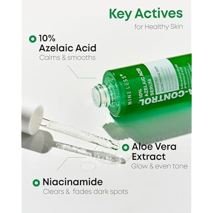 NINELESS A-Control 10% Azelaic Acid Serum - Korean Acne Serum for Face - Calming Facial Treatment Clearing Breakout, Pimples - for Acne-Prone & Dull Skin, 1.01 fl.oz. - Image 3