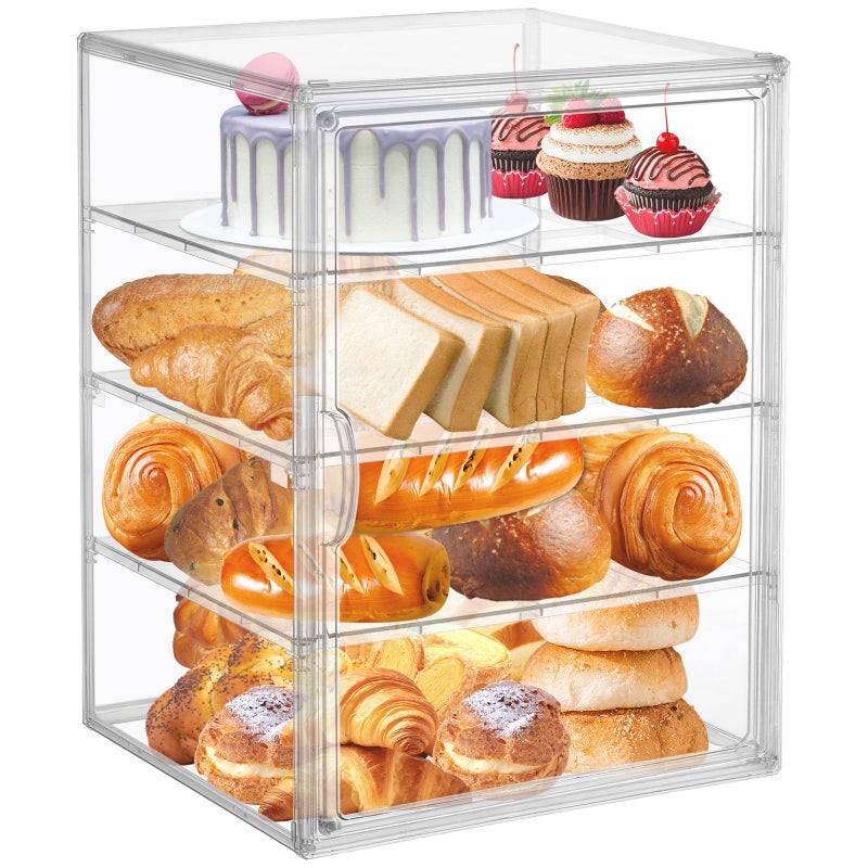 YEXEXINM 4 Layers Adjustable Clear Bread Storage Box for Kitchen CountertopLarge Bread Storage Container 4 Layers Acrylic Pastry Display Case Clear Boxes Bread Holder for Bread Bagel Muffins - Image 2