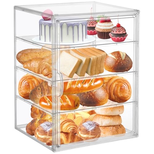 YEXEXINM 4 Layers Adjustable Clear Bread Storage Box for Kitchen CountertopLarge Bread Storage Container 4 Layers Acrylic Pastry Display Case Clear Boxes Bread Holder for Bread Bagel Muffins - Image 1