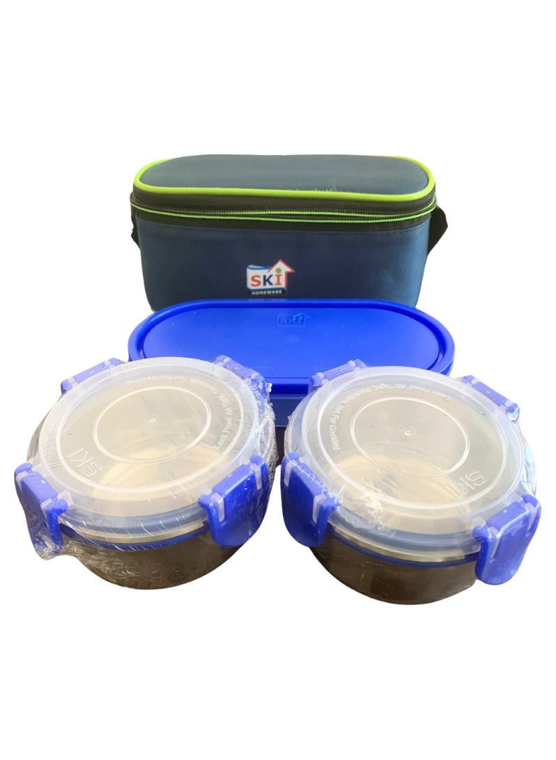 SKI Zip Soft Double Decker 2 Tiffin Office Lunch Box 3 Containers Lunch Box (200 ml, Thermoware) - Image 1
