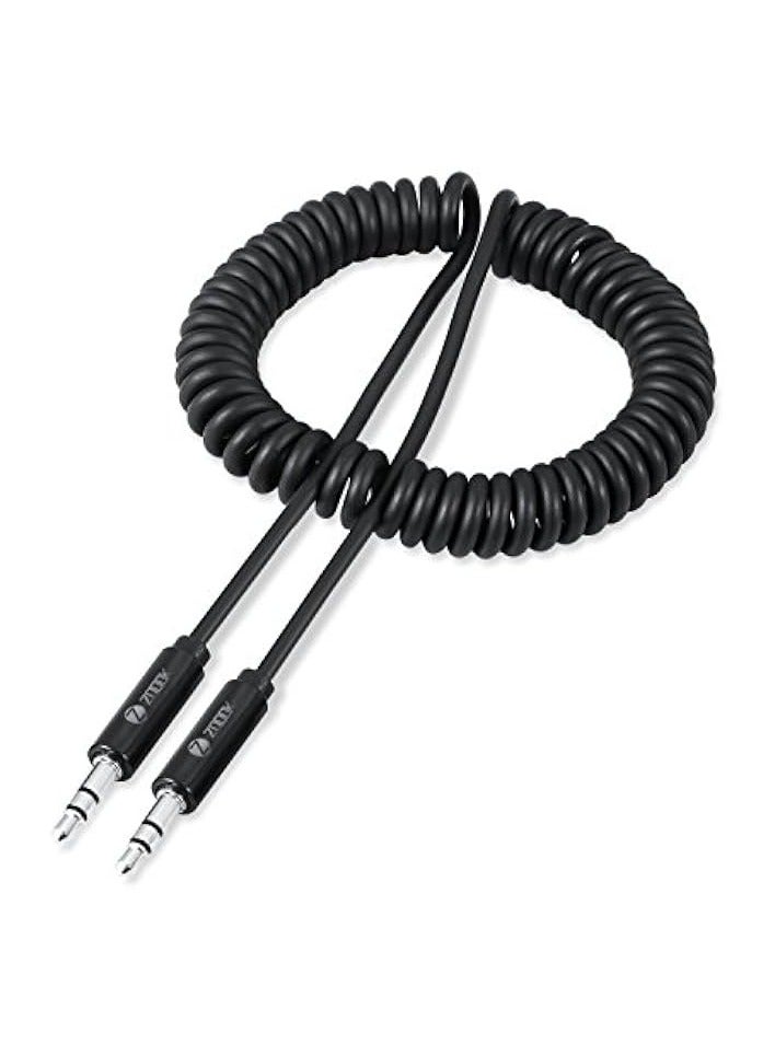 Zoook ZF-AUXC - Coiled Aux Cable ith Gold Plated Connectors 1.8m - Black - Image 1