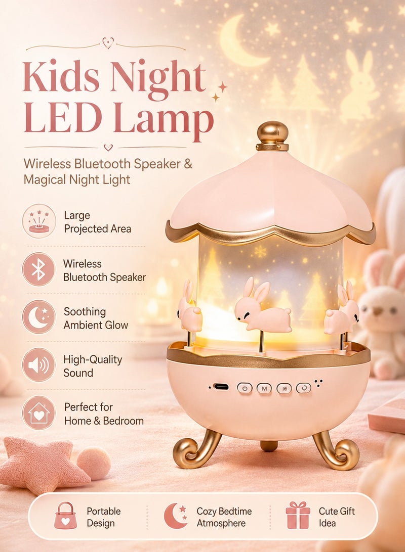 Kids Night LED Lamp with Large Projected Area & Wireless Bluetooth Speaker – Night Light for Magical Atmospheres – Portable Ambient LED Light with Soothing Visuals & High-Quality Sound – Perfect for Home, Bedroom