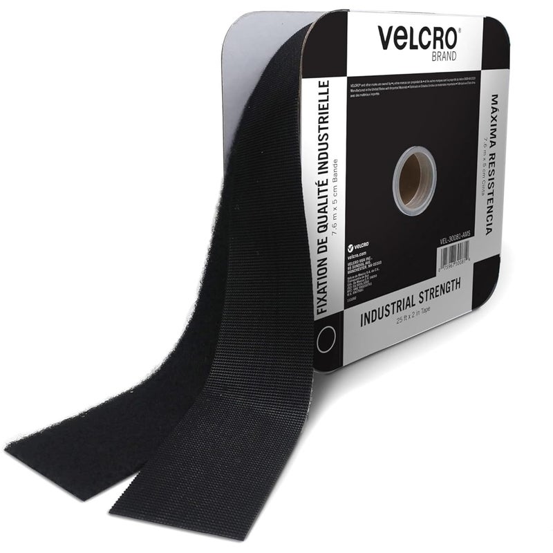 Velcro Brand Heavy Duty Tape with Adhesive | 25 Ft Bulk Roll 2" Wide | Holds 10 lbs, Black | Industrial Strength Strong Hold for Indoor or Outdoor Use (30081) - Image 1