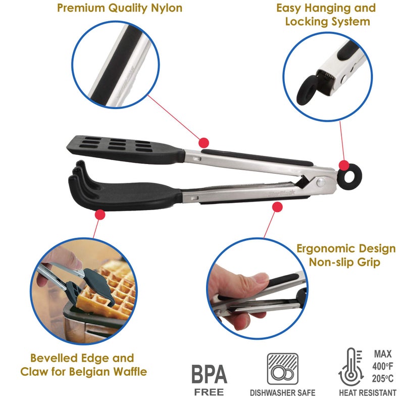 StarBlue Mini Waffle Tongs by StarBlue â€“ 8 Inches Silicone and Nylon Serving Tongs with Non-Slip Smooth Handles, Non-Scratch and Dishwasher Safe, Multipurpose Spatula Tongs for Belgian Waffle Serving - Image 2