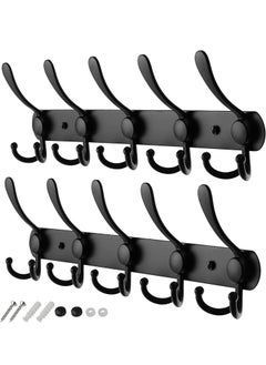 MIXDE 2 Pack 5 Hooks Coat Hooks for Wall Stainless Steel Coat Racks Wall Mounted Black Hanger Hooks  - Image 1