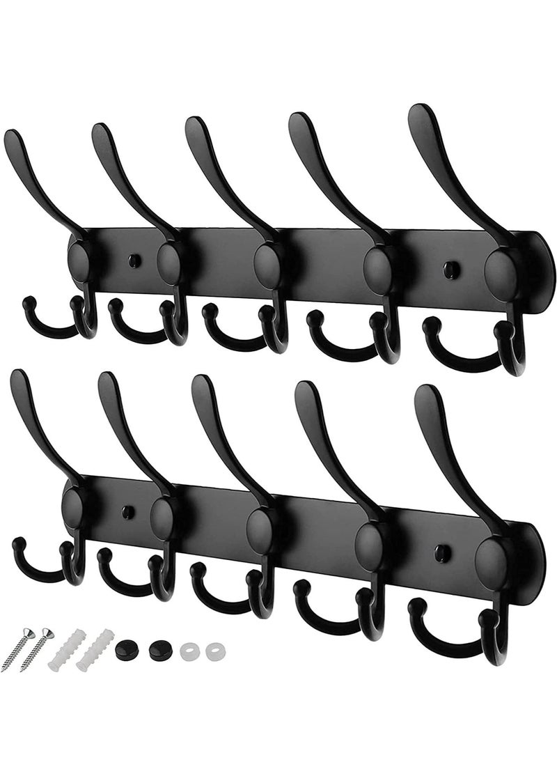2 Pack 5 Hooks Coat Hooks for Wall Stainless Steel Coat Racks Wall Mounted Black Hanger Hooks