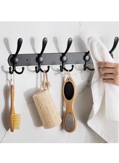 MIXDE 2 Pack 5 Hooks Coat Hooks for Wall Stainless Steel Coat Racks Wall Mounted Black Hanger Hooks  - Image 2