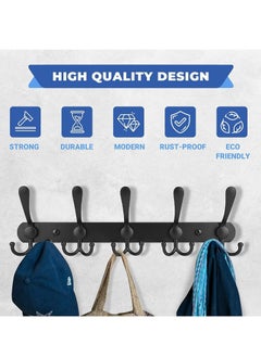 MIXDE 2 Pack 5 Hooks Coat Hooks for Wall Stainless Steel Coat Racks Wall Mounted Black Hanger Hooks  - Image 5