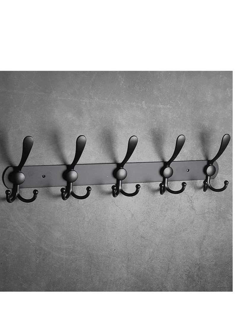 2 Pack 5 Hooks Coat Hooks for Wall Stainless Steel Coat Racks Wall Mounted Black Hanger Hooks