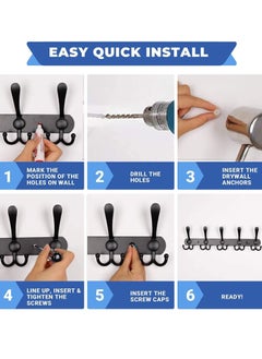 MIXDE 2 Pack 5 Hooks Coat Hooks for Wall Stainless Steel Coat Racks Wall Mounted Black Hanger Hooks  - Image 4