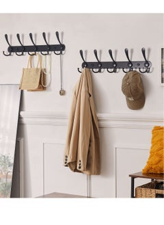 MIXDE 2 Pack 5 Hooks Coat Hooks for Wall Stainless Steel Coat Racks Wall Mounted Black Hanger Hooks  - Image 3